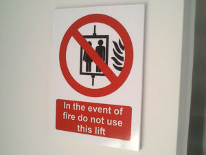 Fire lift safety indoor sign
