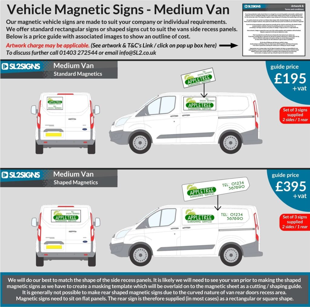 Vehicle magnetic signs price guide - medium van